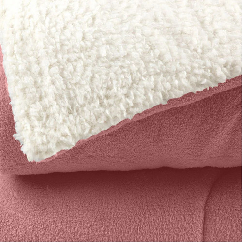 Edredom Sherpa Dupla Face Casal Queen Casa Dona Cor Rosa