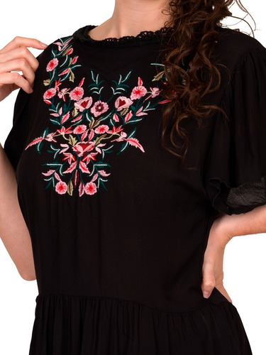 Blusa Moda Mujer Bordado Bluson Cuello Tejido E811