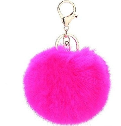 Llavero Pom Pom Pelo De Conejo Fucsia