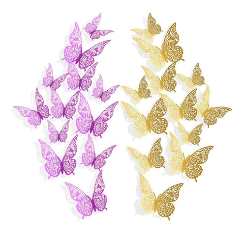 Vinilos Decorativos   De Mariposa De Oro Morado 3d, 2 Vpd8