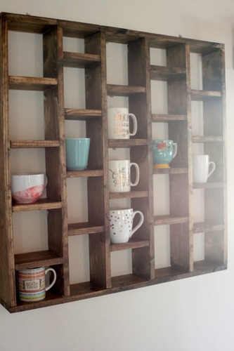 Repisa De Pared En Madera Rustica Para Tazas Modelo Aroma