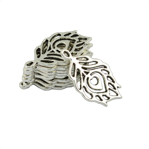 . 50pcs Plata Tibetana De Filigrana Hueca Pluma De Pavo Real