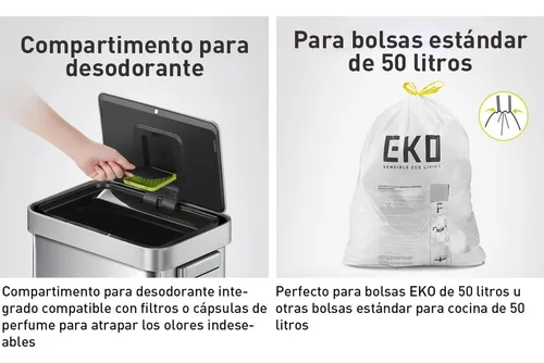 Bote De Basura Sensor Acero Inoxidable 50l Tapa Acero Eko Cuotas