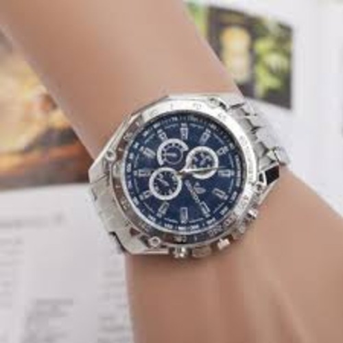Relógio Quartz Masculino Aço Cromado Fundo Azul M/ Orlando