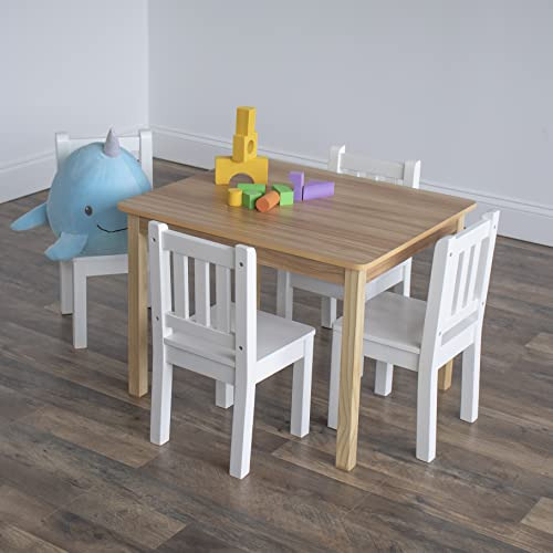 Humble Crew, Juego De Mesa Y 4 Sillas De Madera Blanca Natur