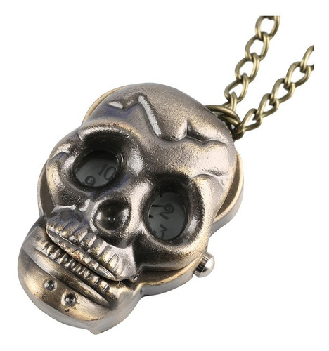 Relógio De Bolso Crânio Caveira Skull Punk Bronze