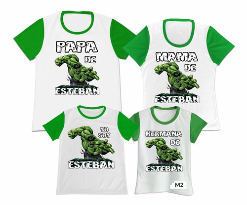 Camiseta Set 4 Papa Mama Hijo Hulk Marvel Personalizada