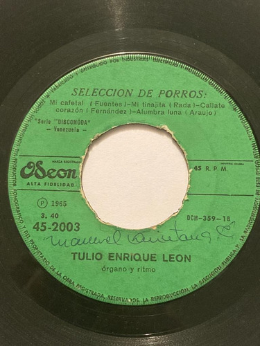 Vinilo Single Tulio Enrique León La Pollera Amarilla (az69