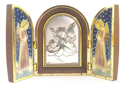 Cuadro Triptico Repujado En Plata Italiano Angel 8 Cm 