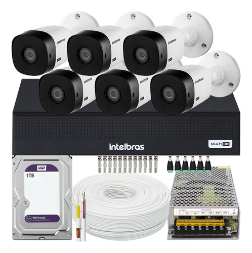 Kit Cftv 6 Cameras Full Hd 1220 Dvr Intelbras 10a 1tb Purple