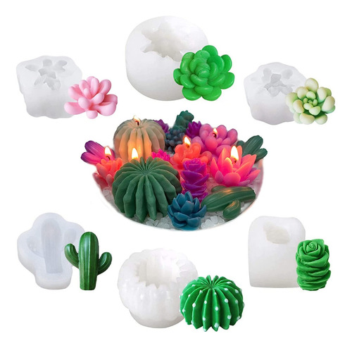 Juego De 6 Molde Silicona Cactus Maceta, Vela, Jabon, Hielo