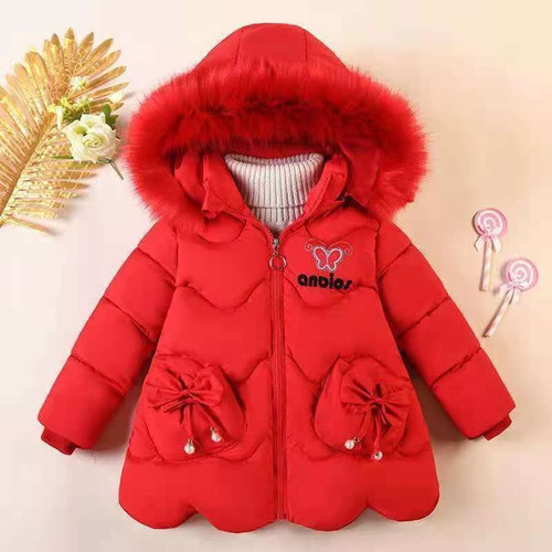 Abrigo Grueso Con Sólido Cálido Con Cuello Piel Para Niñas