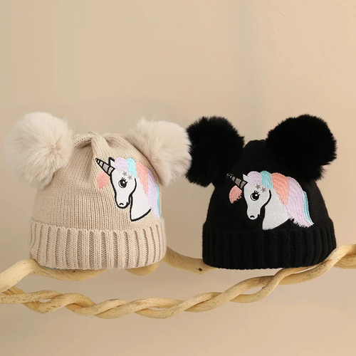 Gorro De Punto Con Unicornio, Gorro Cálido De Invierno Para