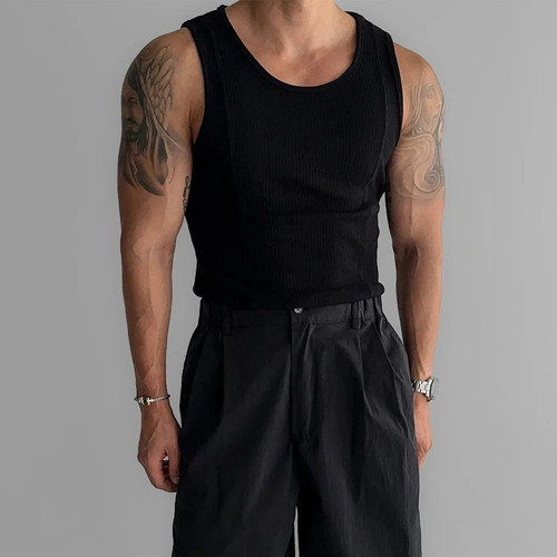 Camiseta De Verano Sin Mangas Delgada A Rayas Para Hombre