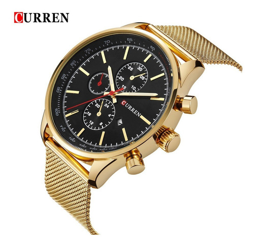 Reloj D/cuarzo Curren Resistente Al Agua Dorado Negro Hombre