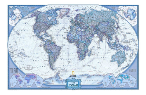 Mapa Mundi Super Grande 65x100cm Hd Azulado --- Plastificado