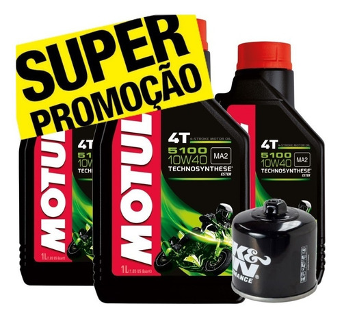 3 Litros Óleo Moto Motul 5100 10w40 + Filtro K&n