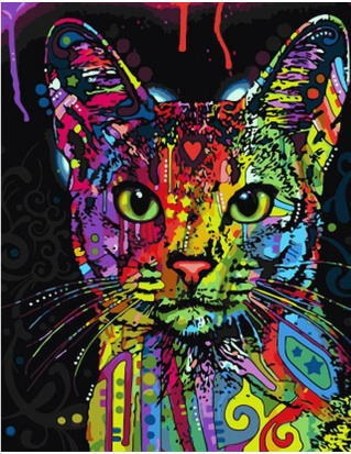 Pintura Numerada Gato Abstrato Colorido