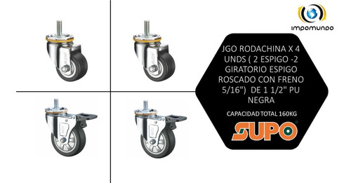 Jgo Rodachina Supo®x4unds(2esp-2esp/freno 5/16)1 1/2pg 160kg