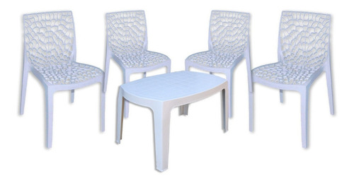 Set 4 Sillas Perla 1 Mesa Ratona Mascardi Blanca