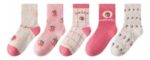 Set De 5 Pares De Calcetines Algodón Fresas Para Niña