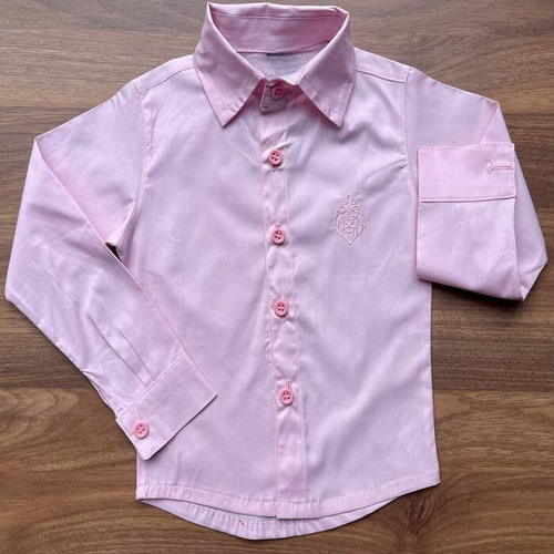 Camisa Social Rosa Manga Longa Infantil Menino
