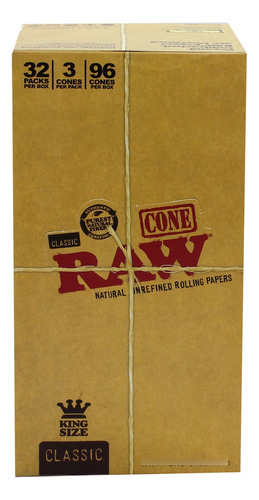 Seda Raw Cone Classic King Size Com 32 Pacotes Por Caixa