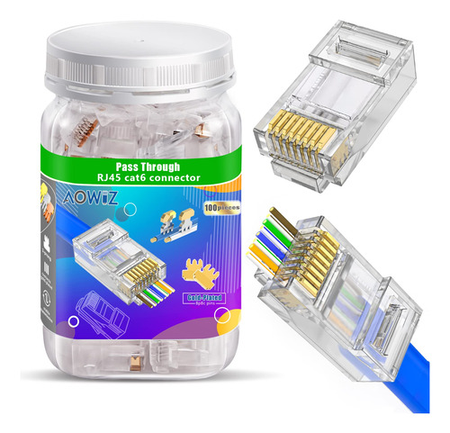 Aowiz Conector De Paso Rj45 Cat6 Cat6 Cat5, Paquete De 100 E