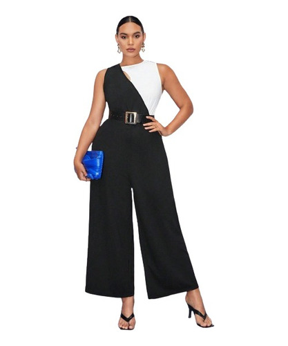 Entero Jumpsuit Mono Negro Talla Grande Sin Cinturón Vg 214