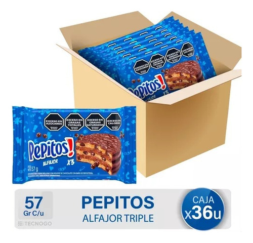  Caja Alfajor Triple Pepitos Bulto Pack X36 Unidades