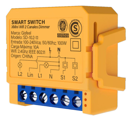 Switch Wifi Interruptor Smart Dimmer Xmini 2 Canales Tuya