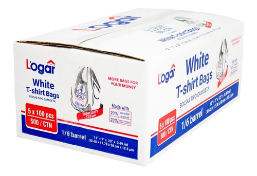 Polpusa Bolsa Tipo Camiseta Reciclada Ad. Cal 50 (impresa Thank You) Blanco 12 +7 X 23 (caja Con 5 Paq De 100 Bolsas)