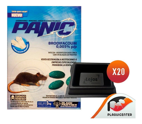 Panic 1 Kg Cebo Raticida Ratas Lauchas + Comederos