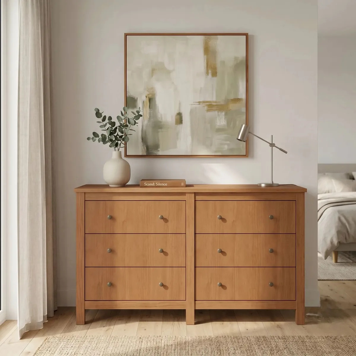 Cômoda ﻿Maggiore 6 Gavetas MDF Amêndoa Móveis Lopas 163x95x49cm