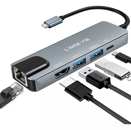 Hub Usb Tipo C 5 Puertos Usb Hdmi 4k Lan Rj45