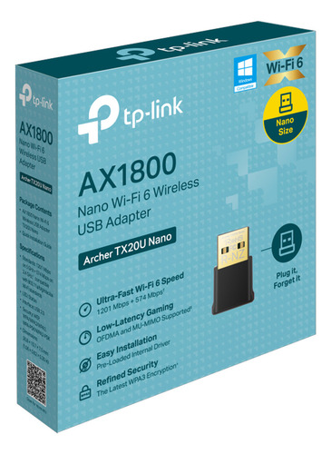Adaptador Wifi 6 Usb Inalámbrico Tp-link Ax1800 Tx20u Nano