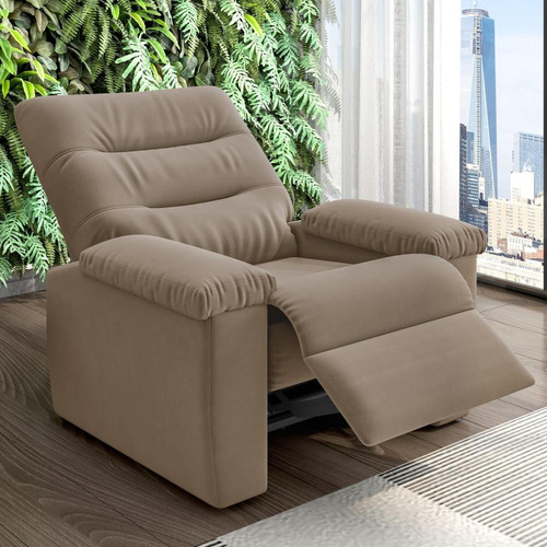 Poltrona Besthouse Onix Pop Do Papai Reclinável Besthouse Onix Veludo Capuccino Color Beige