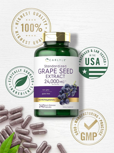 Carlyle Extracto De Semilla De Uva 24,000 Mg 240 Cápsulas Sabor S/n