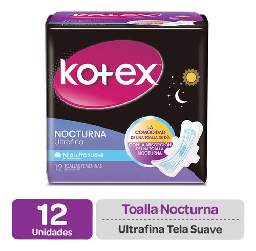 Toalla Femenina Kotex Nocturna Ultrafina X 3 Paquetes