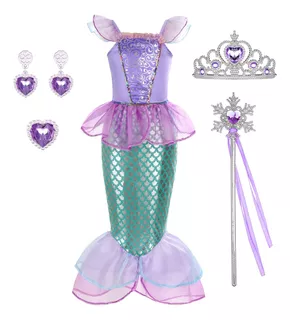 Disfraz De Princesa De Sirena Para Niñas, Con Accesorios
