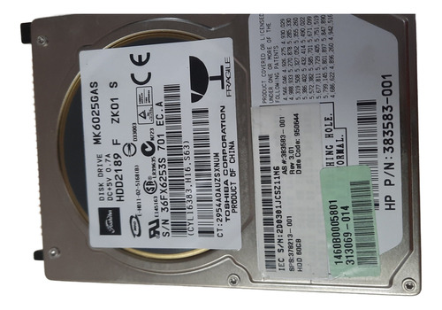 Hd Toshiba 60gb Ide 4200 2.5 Pol. Hdd2189 Prata (Recondicionado)
