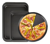 Comprar Set 3 Asaderas Para Horno Rectangular Pizza Antiadherente