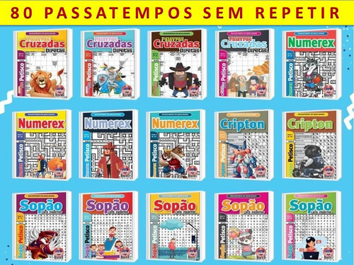 80 Caça Palavras Cruzadas Numerex Letrix Cripto Sem Repetir