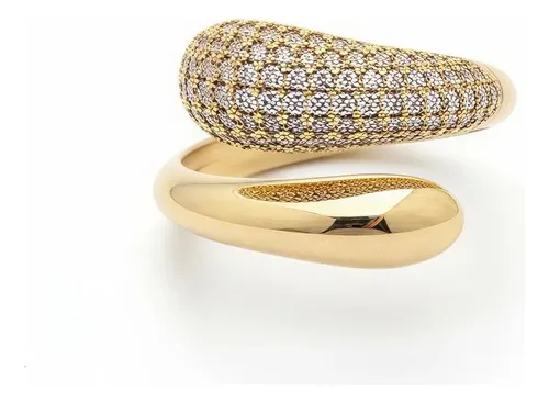 Anel Bold Cravejado Em Ouro 18k Dourado 18