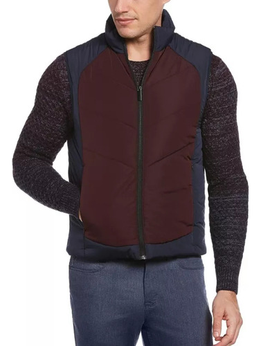 Chaleco Perry Ellis Color Block Puffer Vino Hombre 4gfr75086