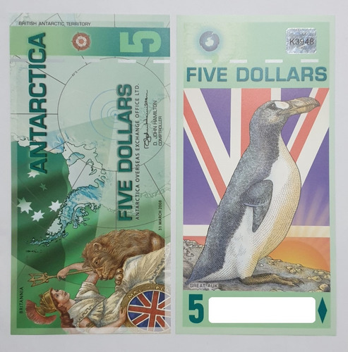 Billetes Mundiales : Fantasia Antartida  5 Dolares  2008 