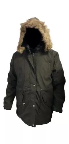 Campera Parka Hombre Invierno Forrada Gabardina Piel Capucha