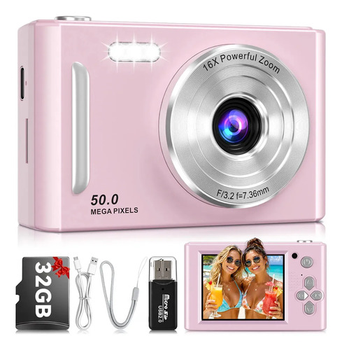 Cámara Digital ELOVRAIX 50 MP 4K con Zoom 16x y Tarjeta de 32 GB, para Niños