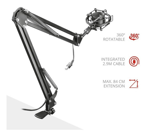 Imagen 5 de 7 de Soporte Para Microfono Trust Emita Gaming Gxt253 Brazo 360°
