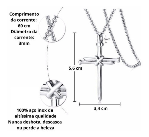 Imagem 5 de 5 de Colar Masculino Com Pingente Crucifixo Pregos